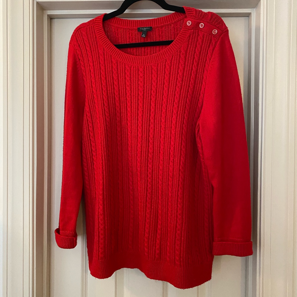 Talbots 1x Cotton Blend Romantic Bold Red Cable Knit Sweater